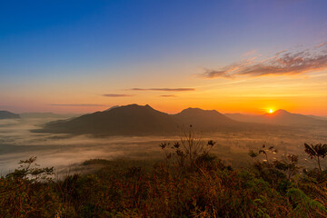 Phu Thok Viewpoint, Chiang Khan District, Loei Province, Thailand is a beautiful tourist attraction in Thailand's winter season.