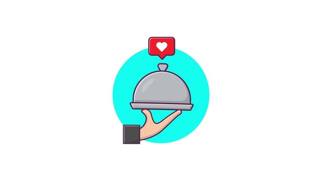 4k Hand Holding Serving Cloche with Like Icon. Excellent Service Concept Animation Video