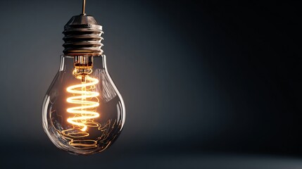 Close-up of glowing vintage filament light bulb with dark background