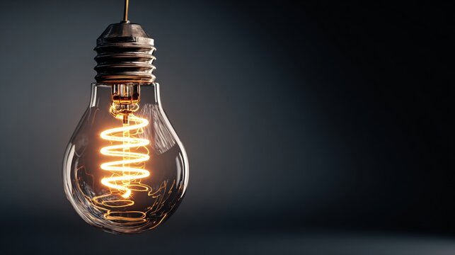 Close-up of glowing vintage filament light bulb with dark background - Powered by Adobe