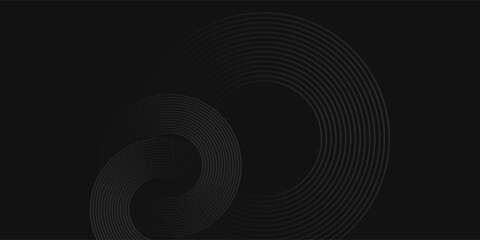 Abstract black glowing geometric lines modern shiny gray circle lines pattern, Modern black gray gradient rings, circle black background.