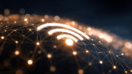 Abstract glowing wireless network symbol for internet technology signal communication design