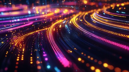 Cyber Pathways: An electrifying digital vista showcasing dynamic data streams weaving across a technological landscape, pulsating with vibrant energy.