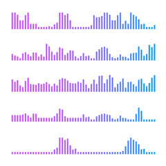 Set sound wave icons. Voice message signs. Audio file pictograms. Record or voicemail symbols. Online messenger, stream, radio, podcast.