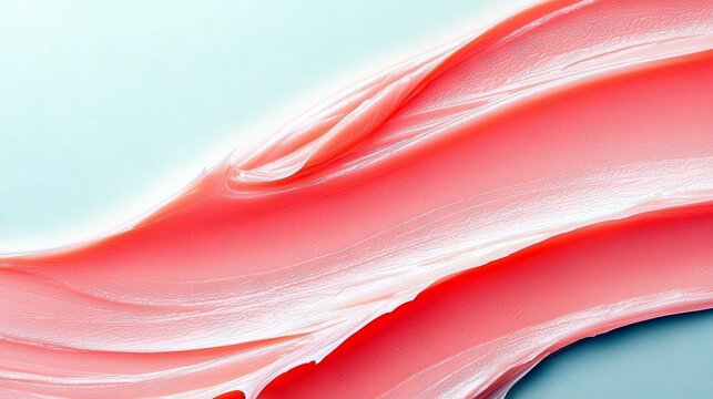 A close-up, abstract view of flowing pink and white cream, creating a smooth, wavy texture with soft lighting.