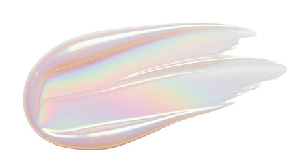 Soft pearlescent glossy smear subtle rainbow gleam over white