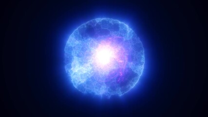 Abstract blue energy glowing digital sphere made from moving electric plasma liquid on black background - Powered by Adobe