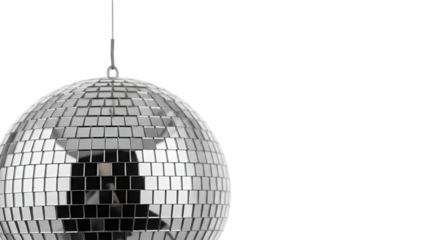 Silver Disco Ball Hanging Against Black mirror ball