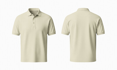 Blank Cream or Beige Polo Shirt Mockup Front and Back on White Background