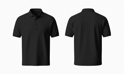 Blank Black Polo Shirt Mockup Front and Back on White Background
