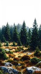 Evergreen forest on a rocky hillside