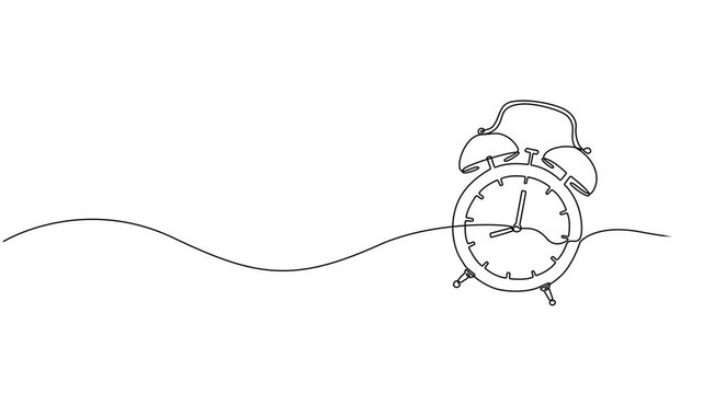clock animation continuous one line drawing, Animated self drawing of continuous line draw of clock on a white background. Save your time concept. Black thin line of the hands with clock. Full length