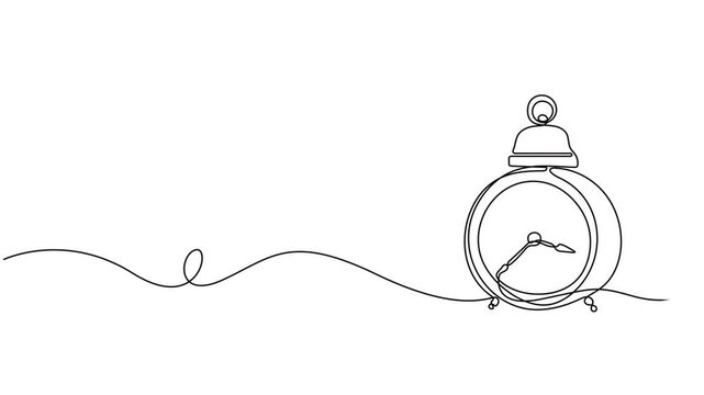 clock animation continuous one line drawing, Animated self drawing of continuous line draw of clock on a white background. Save your time concept. Black thin line of the hands with clock. Full length