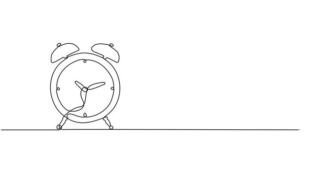 clock animation continuous one line drawing, Animated self drawing of continuous line draw of clock on a white background. Save your time concept. Black thin line of the hands with clock. Full length