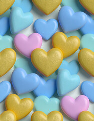 Fototapeta premium Groovy Retro Repeat, valentine: Vibrant hearts evoke feeling of love and joy. Groovy retro repeat pattern of colorful candy hearts creates seamless valentine theme