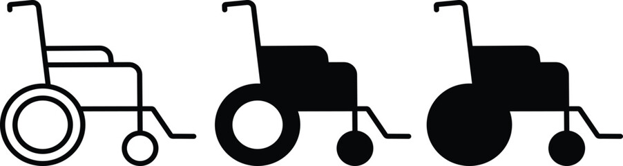 Medical Patient Transport Wheelchair Mobility Accessibility Device Outline Vector Silhouette and Pictogram..eps