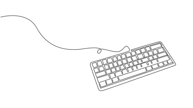 keyboard continuous one line drawing animation, Keyboard animation continuous one line drawing, Computer device symbol design concept. computer keyboard drawn on a white background. Full length.