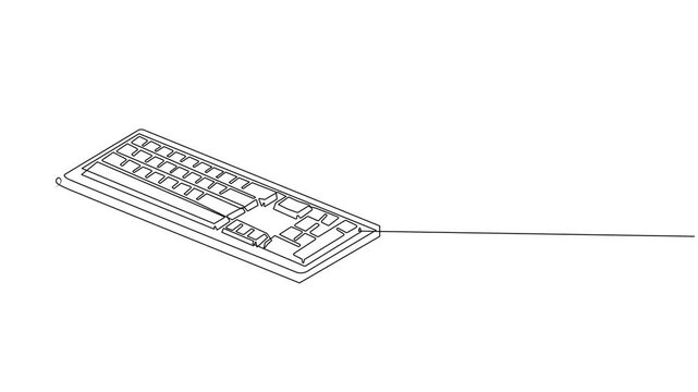 keyboard continuous one line drawing animation, Keyboard animation continuous one line drawing, Computer device symbol design concept. computer keyboard drawn on a white background. Full length.