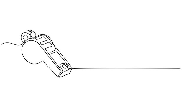 referee whistle continuous one line drawing animation, Sports whistle one line art. Continuous line drawing of sport, coach, referee, activity, Continuous one line drawing of sport whistle icon.
