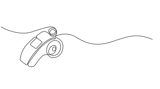 referee whistle continuous one line drawing animation, Sports whistle one line art. Continuous line drawing of sport, coach, referee, activity, Continuous one line drawing of sport whistle icon.