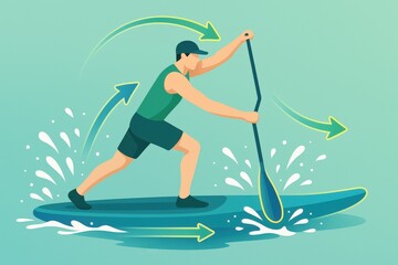 Dynamic paddleboarding activity against a minimalist backdrop expressing freedom and adventure through water sports and physical fitness captured with clarity