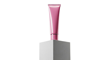 Pink hydrating tube on elevated rectangular plinth