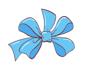 Blue butterfly bow in cartoon style, with four fanned loops, with outline