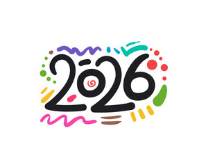 2026 Handwritten Doodle Style New Year Typography. Colorful and Festive
