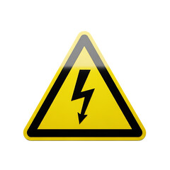 Yellow Triangle Warning Sign, black lightning bolt symbol, cutout, PNG isolated on white or transparent background