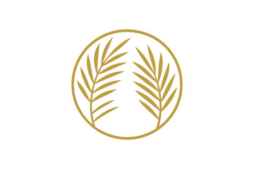 Elegant gold oval frame with two palm leaves inside