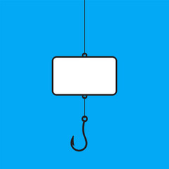 Simple Blank White Sign on Fishing Hook Concept Icon