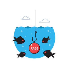 Rage Bait Clickbait Concept Vector Icon. Angry Fishes Around Red Hook Bait