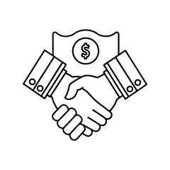 Handshake with dollar sign on shield isolated on white background isolated on transparent background