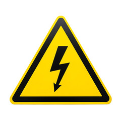 Yellow Triangular Warning Sign, black lightning bolt symbol, cutout, PNG isolated on white or transparent background