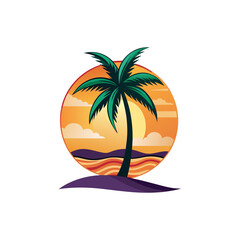 Palm tree sunset island isolated on white background isolated on transparent background