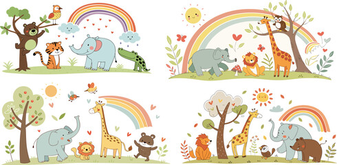 Pastel Forest Animals with Rainbow Scenes Nursery Set