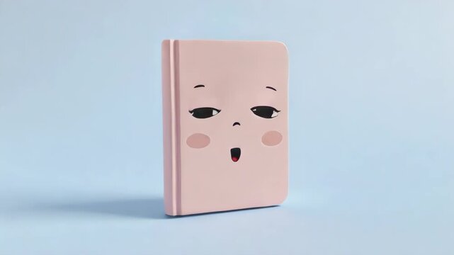 Pink notebook with a smiling face and rosy cheeks