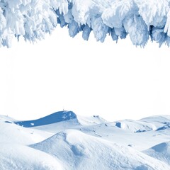 Snowy mountain peek, top covered in icy branches