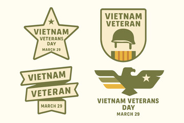 Vietnam veterans day emblems and badges with star shield and eagle designs