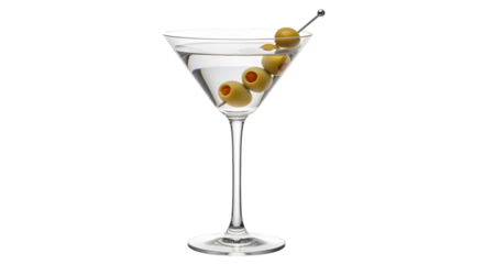 Martini Cocktail with Three Olives on a Skewer drink