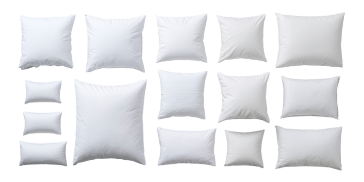 Many white pillows of various sizes arranged in a grid pattern - Powered by Adobe