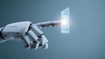 Robot hand touching a digital screen futuristic technology concept artificial intelligence interacting with user interface