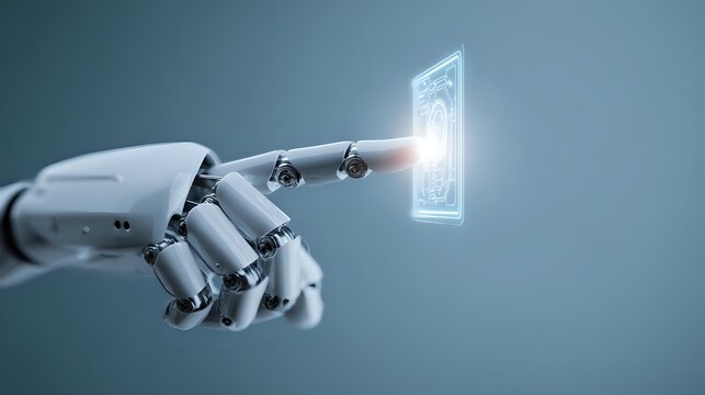 Robot hand touching a digital screen futuristic technology concept artificial intelligence interacting with user interface