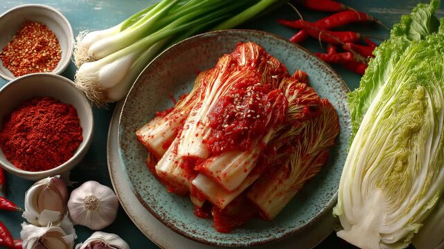Traditional Korean kimchi made with cabbage.