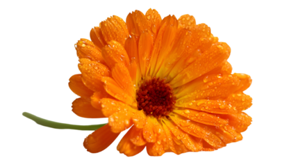 Bright orange flower blooms with droplets on a transparent background. Ideal for branding, posters, and product displays.