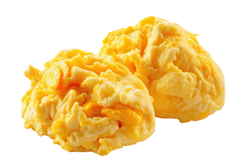 Two golden, fluffy, scrambled egg patties