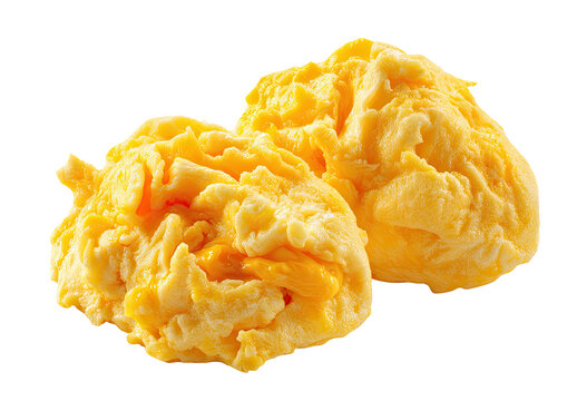 Two golden, fluffy, scrambled egg patties