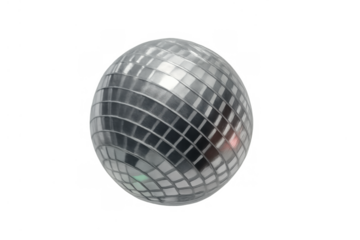 Disco ball sparkling, reflecting party lights, creating a vibrant atmosphere, isolated object on transparent background