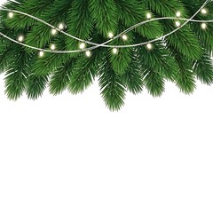 Obraz premium Christmas tree branch with white lights decoration for holiday season