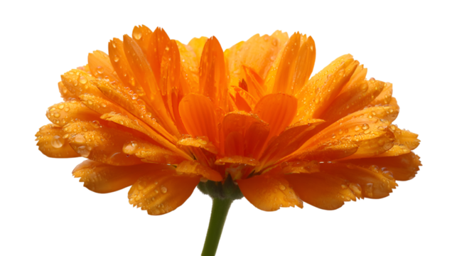 Orange flower blooms with water droplets. Has transparent background for easy use in graphic design, branding, and web design projects.